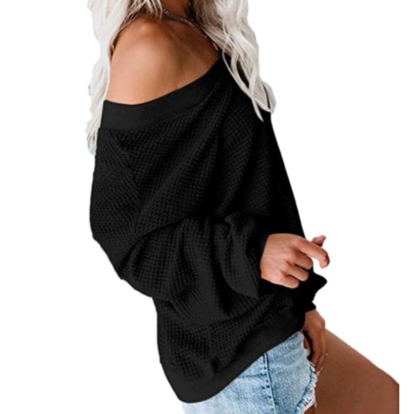 NWT Waffle Knit V-Neck Slouchy Oversized Sweater - Picture 4 of 5